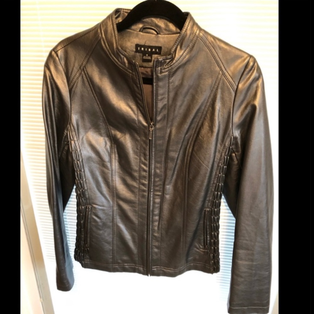 Tribal Faux Leather Gray Jacket